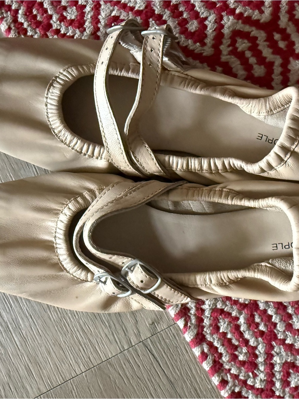 Free People Cream Ballet Flats with Double Buckle Strap